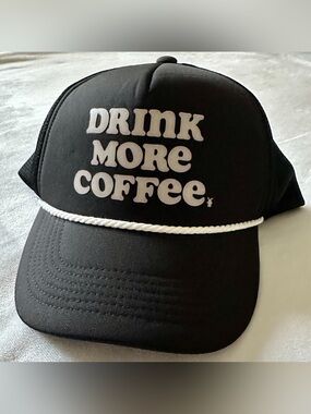 black & white dutch brothers “drink more coffee” trucker hat